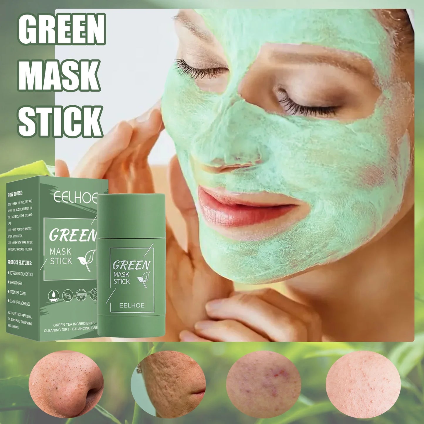 40ml Remove Blackhead Green Tea Solid Mask Clean Stick Mask Facial Dispel Acne Blemish Shrink Pores